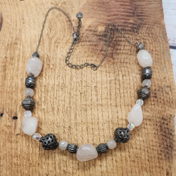 Vintage Jewelry - Vintage Sterling Silver Light Pink Stones Beaded Necklace